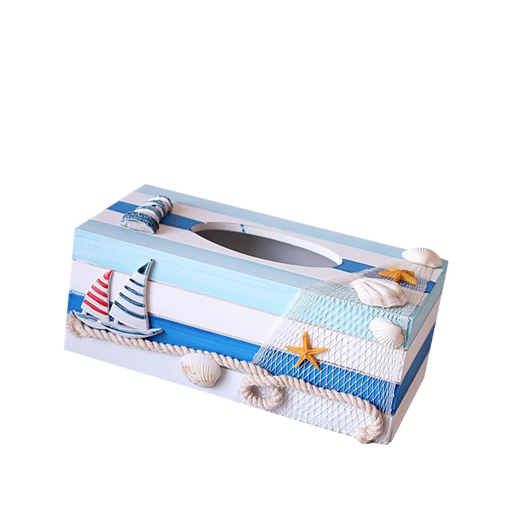 

Tissue Box Cover Holder Nautical Mediterranean Dispenser Paper Case Decorative Home Coastal Napkin Beach Decor Bathroom