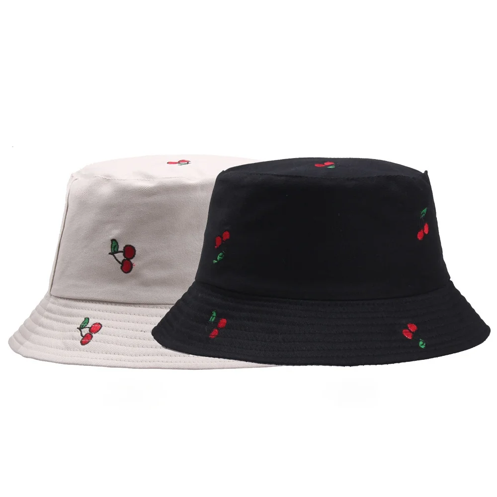 

Summer Fruit Cherry Bucket Hats for Girls Bob Embroidery Double-Sided Panama Hip Hop Sun Hat Fishing Cotton Fisherman Hat 2022