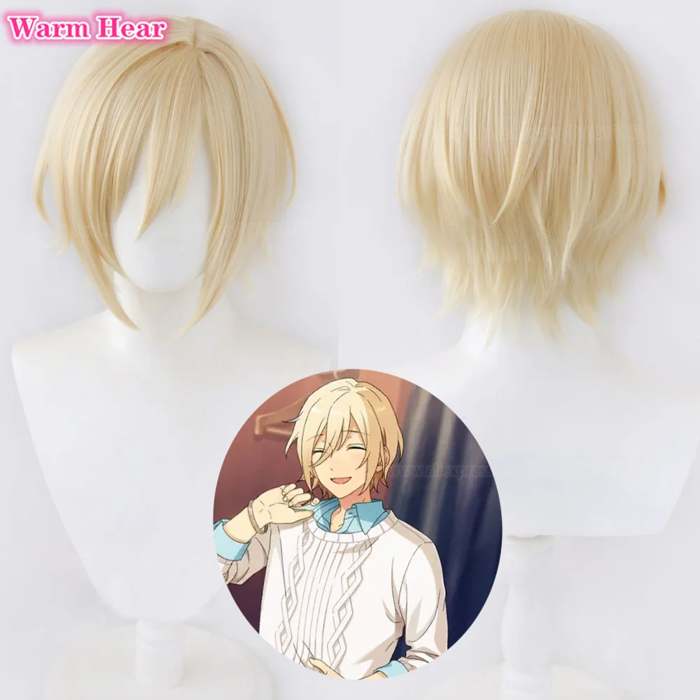 Anime Tenshouin Eichi Cosplay Wig ES Ensemble Stars Tenshouin Eichi Wig Milk Golden Heat Resistant Synthetic Hair Wigs + Wig Cap