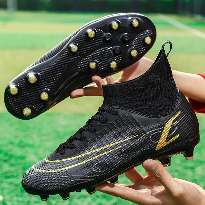 Men Soccer Shoes For Women High Cleats Grass Outdoor  Football Boots TF/FG Youth Kids Indoor Training Football Sneakers 32-47#