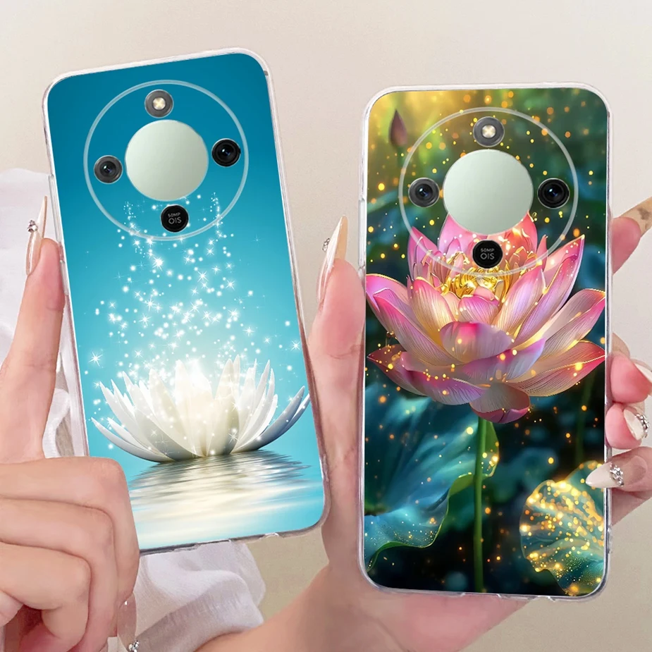 Фото Чехол для Honor X9d MTN-NX1, роскошный чехол с рисунком лотоса для Honor Magic 8 Lite, чехол для телефона Honor X70 X9d Magic8 Lite, мягкие чехлы №3
