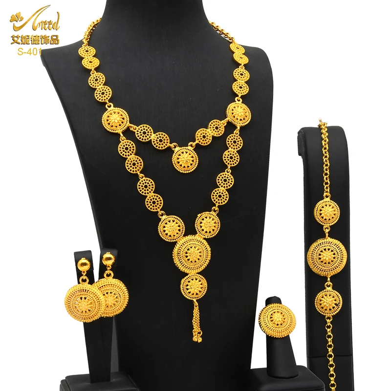 

ANIID Dubai 24k Gold Color Jewelry Set Nigerian Necklace Jewelry Set For Women Ethiopian African Luxury Jewellery Wedding Gifts