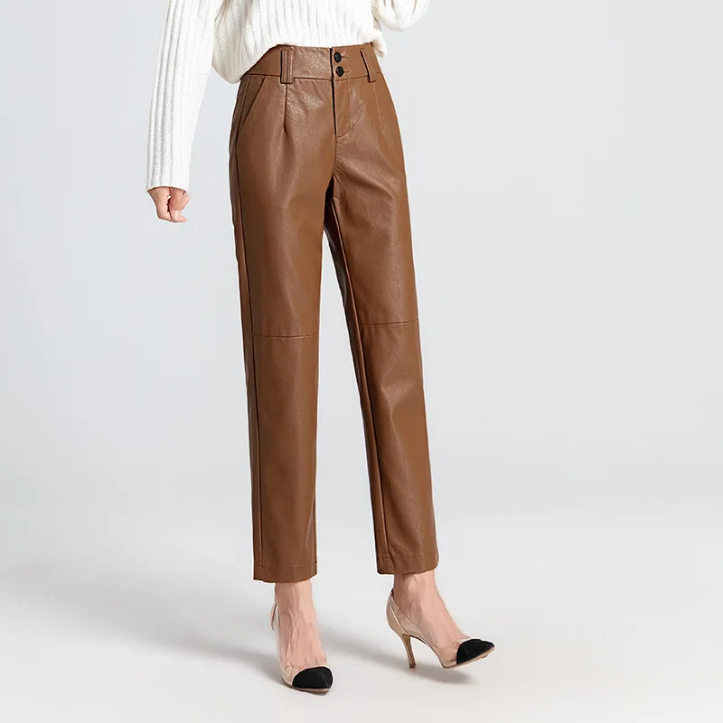 2022 Autumn and Winter New Women's Leather Pants Small Straight Tube High Waist Haining Sheepskin Versatile Leggings