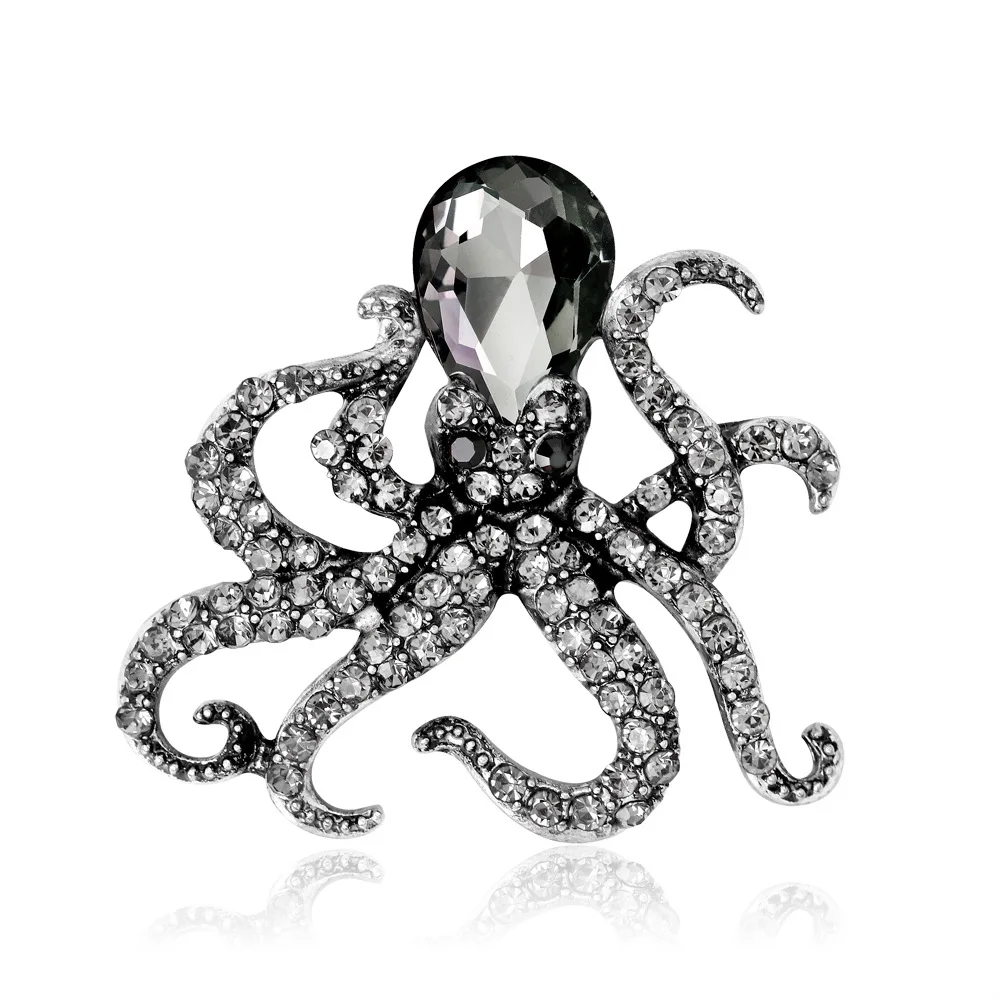 

New Water Diamond Octopus Inlaid Fashion Personalized Marine Life Men's and Women's Clothing Breast Pin