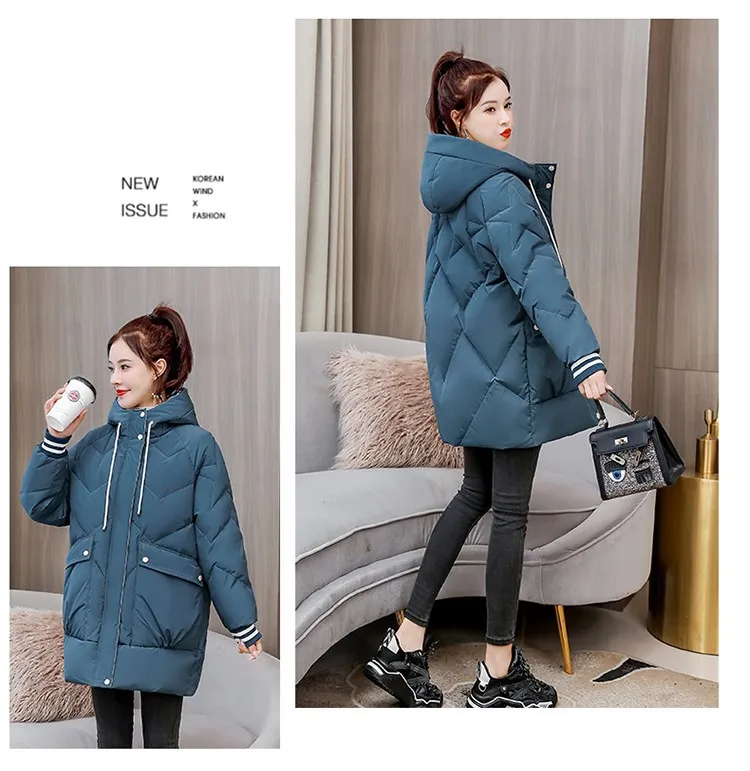 NEW Warm Winter Jacket Coats for Women Big Pocket Parkas Female Full Overcoat Blue Thick Ladies Jackets Windproof Casual Coat