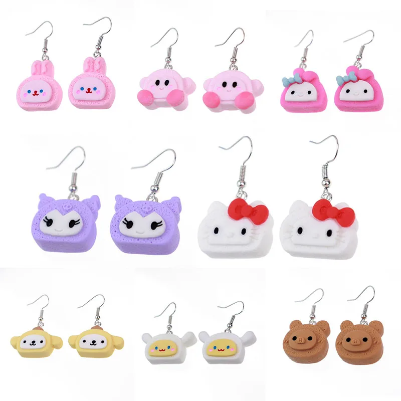 Kawaii Anime Sanrio Earrings Mymelody Kuromi Cinnamoroll Cute Cartoon Resin Metal Earrings Student Doll Jewelry Gift for Girls
