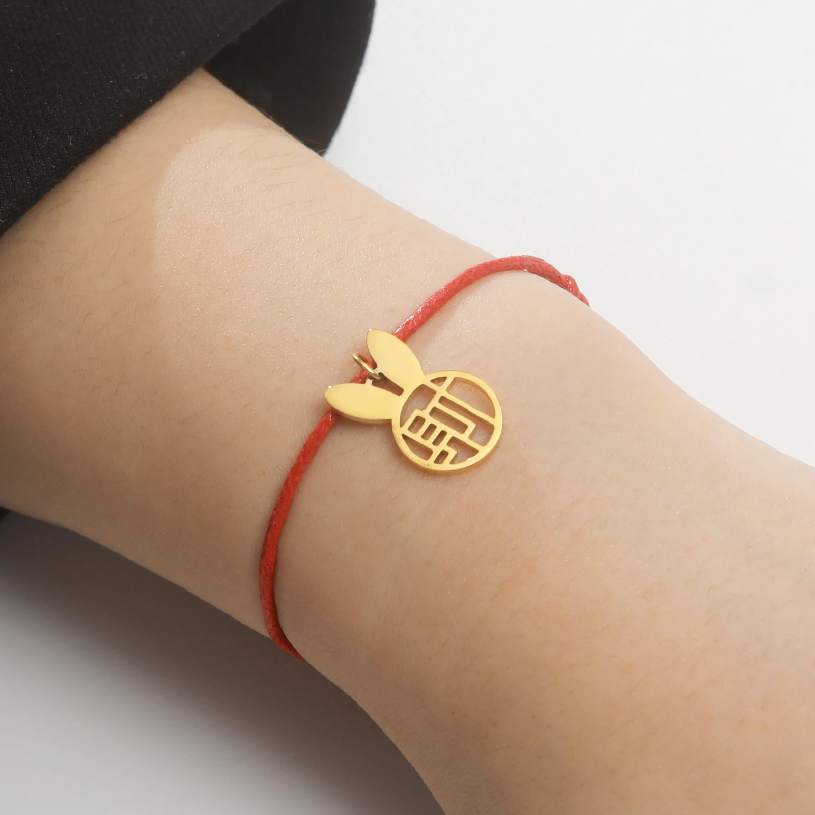 Браслет Lucky Rabbit из нержавеющей стали с красной нитью для пар цепочка со знаками