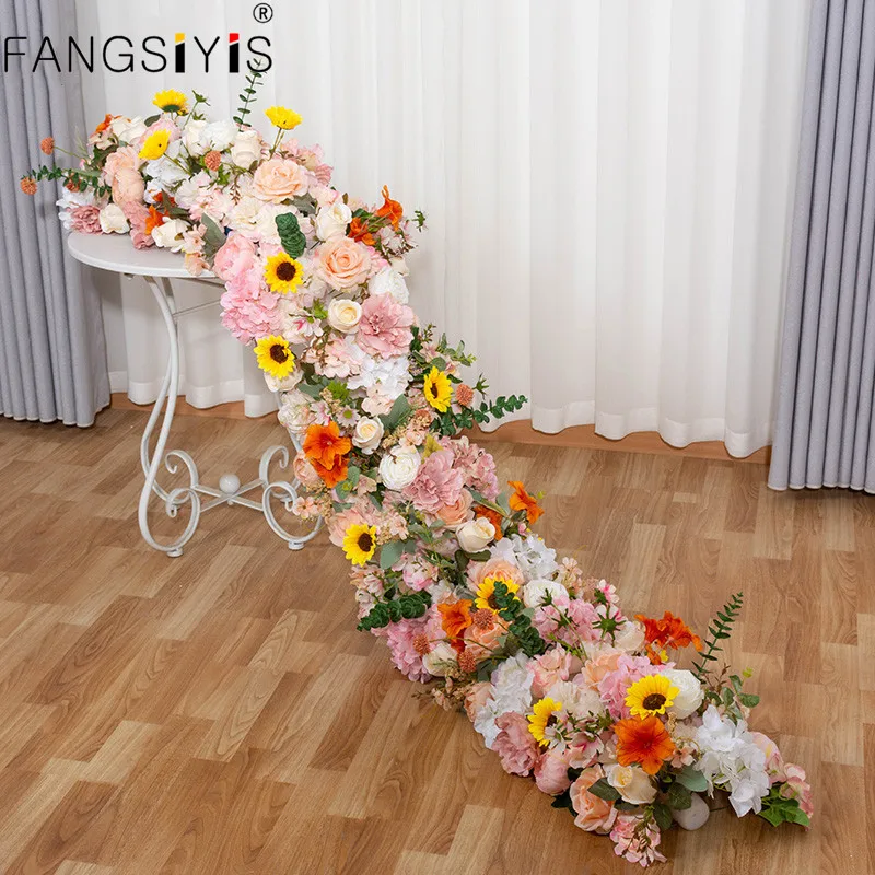 

Artificial Rose Strip Table Runner Flower Row Arrangement Wedding Backdrop Wall Decor Flower String Party Stage Window Display