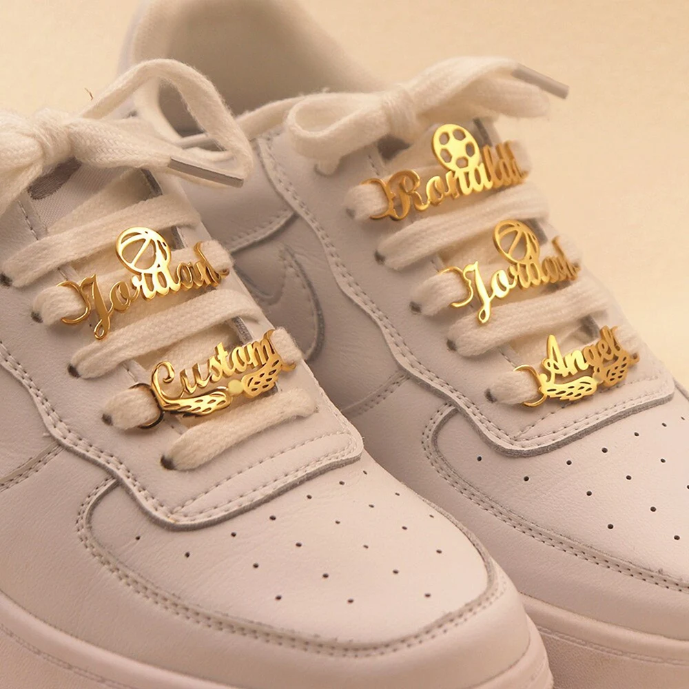 1 Pair Personalized Name Shoe Buckle Jewelry Stainless Steel Custom Nameplate Basketball Football Wings Shoe Buckle Friend Gifts