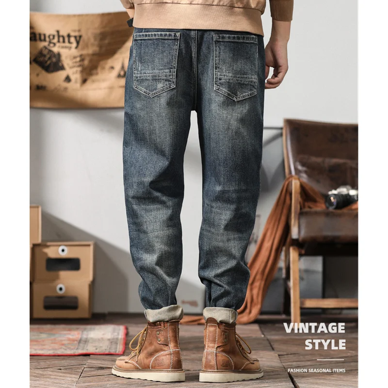 Men Clothing Autumn and Winter New Straight Loose Cylinder Jeans Vintage Chaopai Comfortable Blue Large Harun Trousers Female
