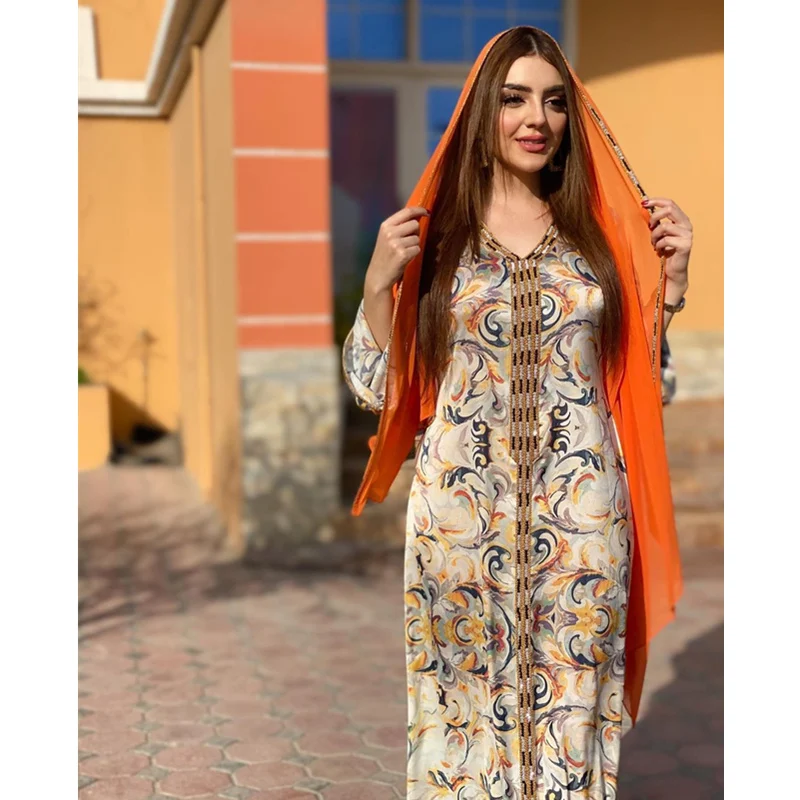 Mandylandy Abaya Дубай, женское турецкое Платье с принтом, женское марокканское платье, элегантное платье, женская одежда