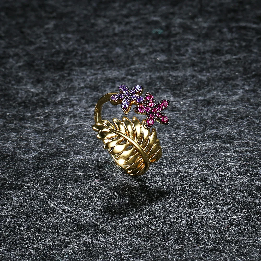 

APM STYLE High Quality 925 Sterling Silver Leaf Tropical Flower Ring Simple Summer Accessories Personalized Diamond Ring