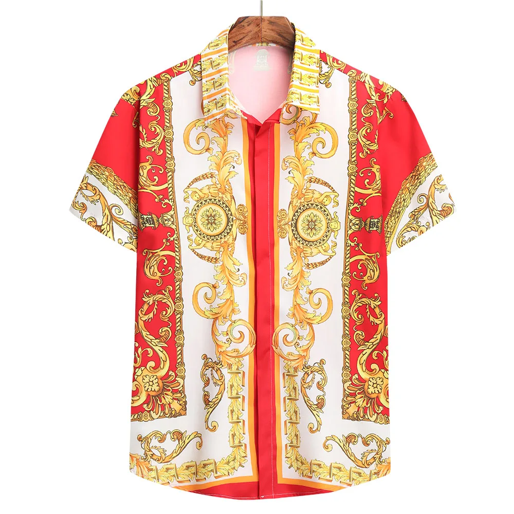 Bababuy Men's Luxury Royal Shirt Casual Slim Fit Short Sleeve Paisley Print Shirt Camisa Social Masculina Manga Longa Prom Shirt