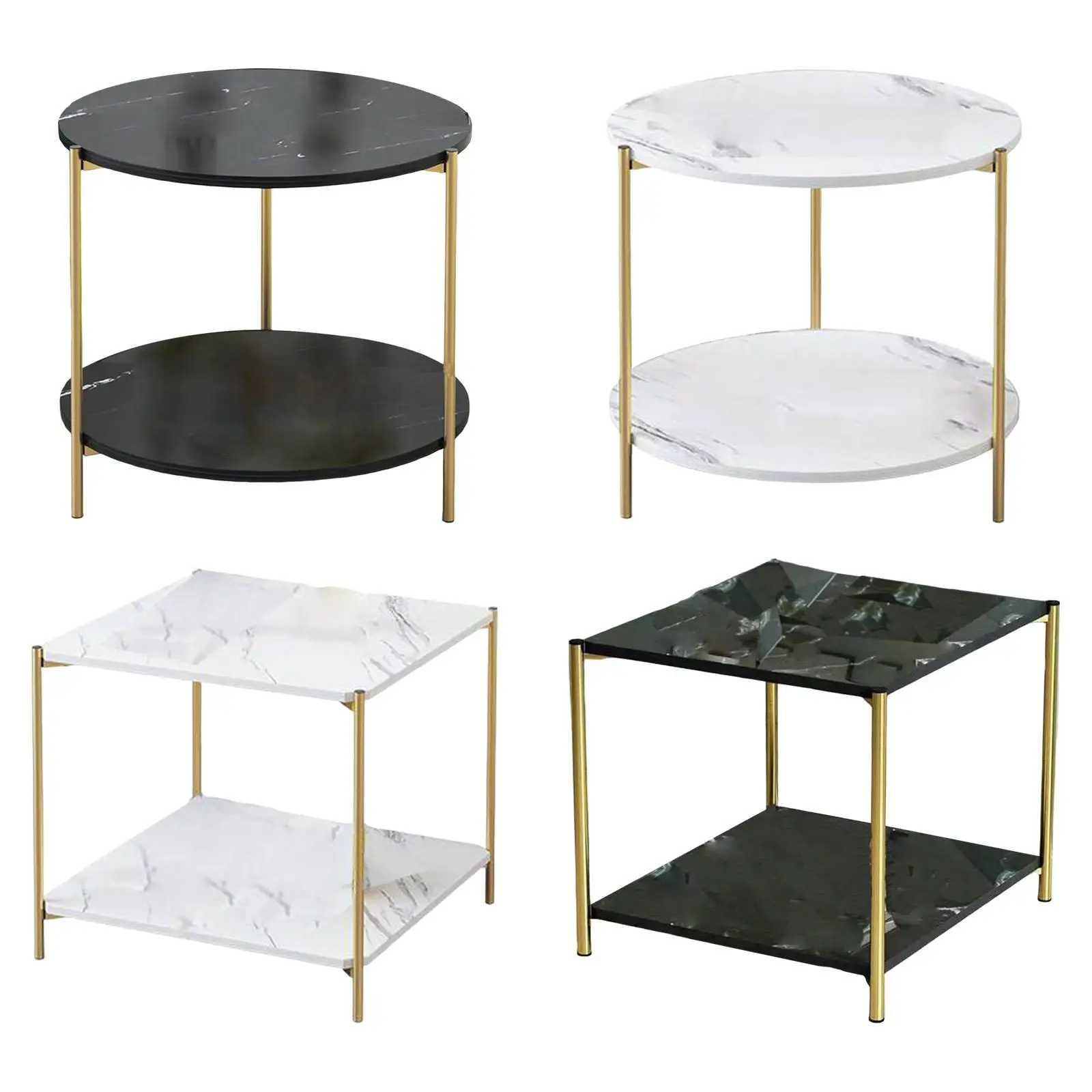 

Light Luxury Side Table with Storage Shelf Marble End Table Decor Simple Double Layer for Home Decor Bedroom Cafe Office