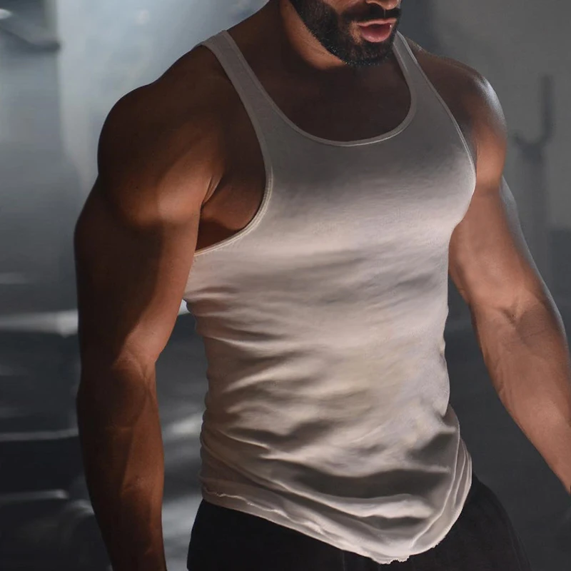 

Summer Leisure Fitness Vest Bottomed Men Slim Fit Sleeveless T-shirt Cool Top Male Tee Tank Tops Vest Clothing