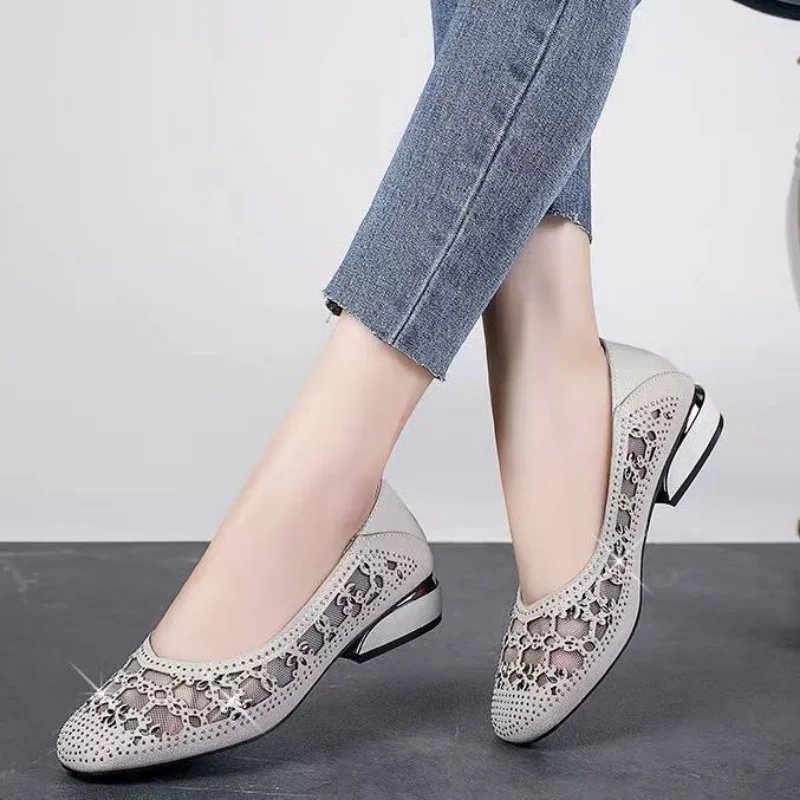 

Shoes for Women 2023 Hot Sale Spring and Autumn Women's Pumps Net Yarn Net Cloth Sequins Square Toe Shallow Mouth Shoes Women