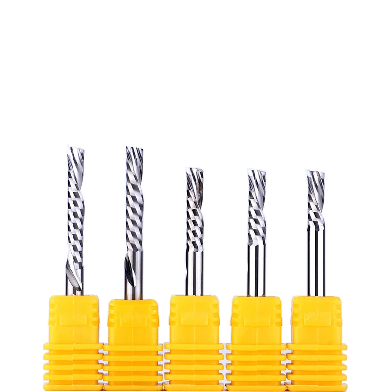 

5pcs 3.175/4/5/6/8mm Single Flute DOWN Cutter Left Helical Carbide Milling Tool Bits Cutting Grooving Wood, Plastic Board, PVC