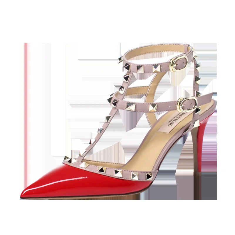 Women's Shoes Summer 2023 Genuine Leather Brand Shoe Gladiator Sandals Shoes Sexy Luxury Rivet Pointed High-heeled Sandals