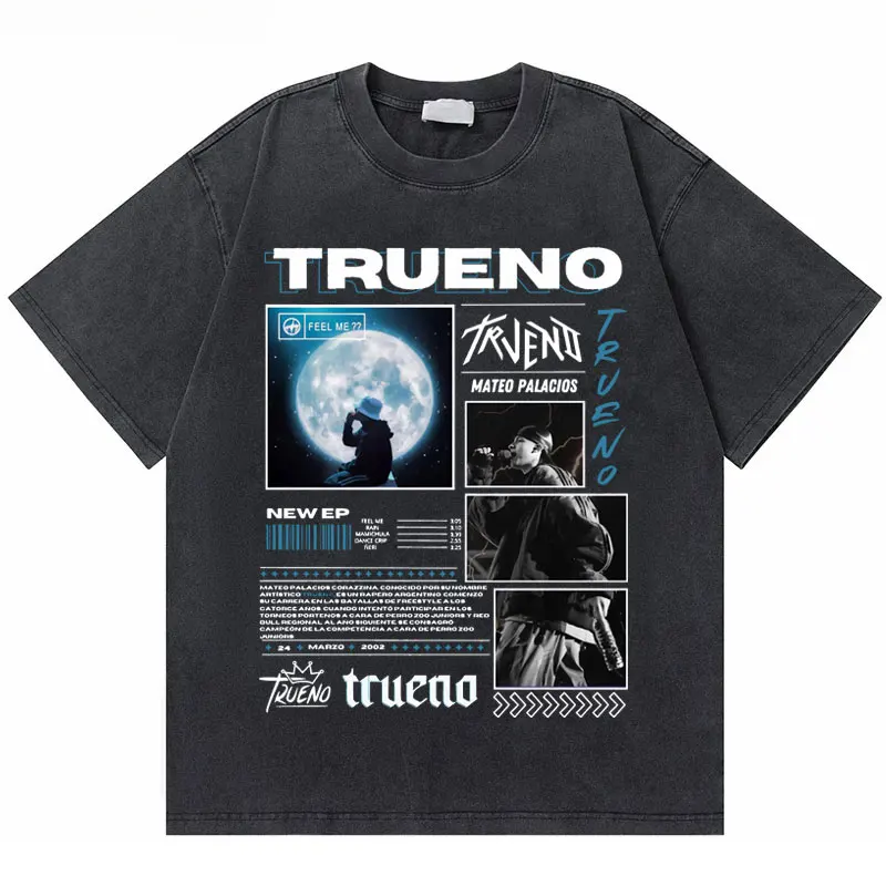 Hot Sale Rapper Trueno Mateo Palacios Music Album Vintage Washed T-shirt Men Women Hip Hop Retro Oversized T Shirts Short Sleeve