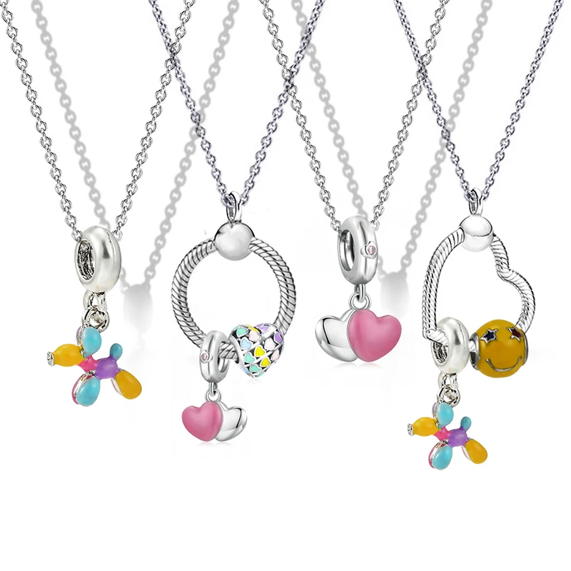 

New Peach Heart Rainbow Heart Pendant Handmade Color Dog O Heart Necklace Jewelry 45cm Clavicle Chain Drop Shipping