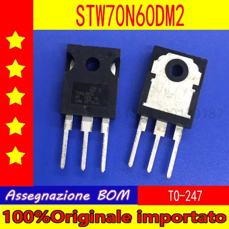 5pcs/lot  STW70N60DM2 70N60DM2 TO3-247 MOS FET 600V 66A