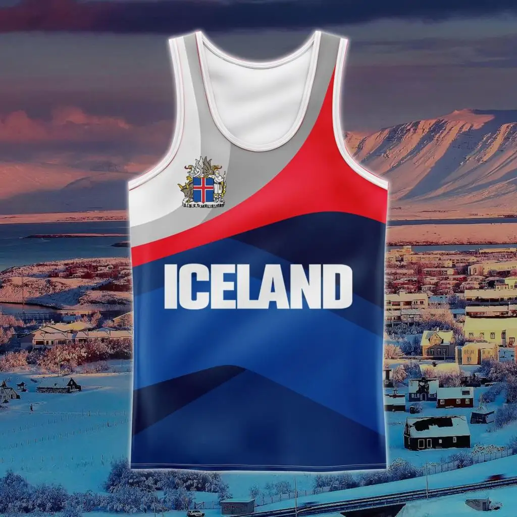 

Summer Sports Iceland Flag & Coat of Arms Singlets for Men Loose Sleeveless Gym Tank Tops Boy Fashion Basketball Clothes