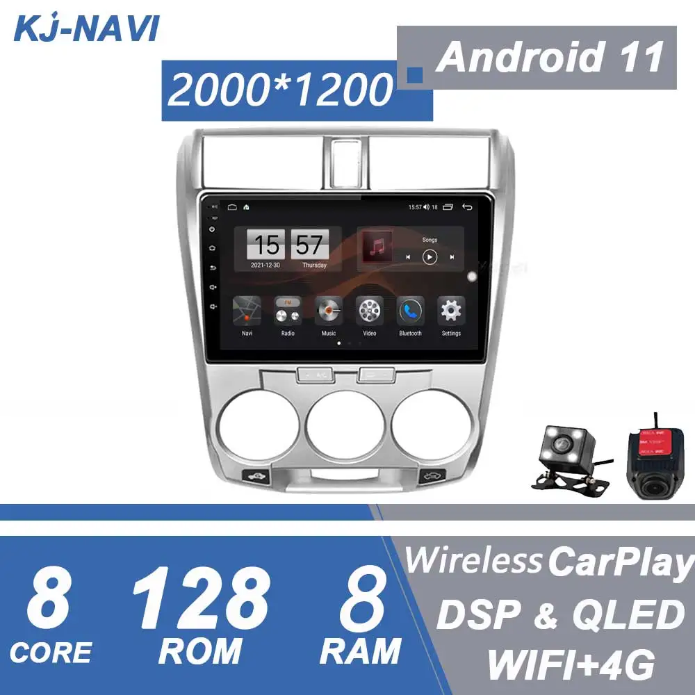 Автомобильный мультимедийный видеоплеер GPS-навигация Android 11 для Honda City 2008-2014 Wi-Fi 4G