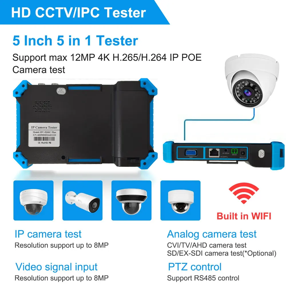 Фото Монитор IPC-5100 Plus 4K CVI TVI SDI 8MP с сенсорным IPS-экраном, тестер IP-камер видеонаблюдения с трассировщиком кабелей №3