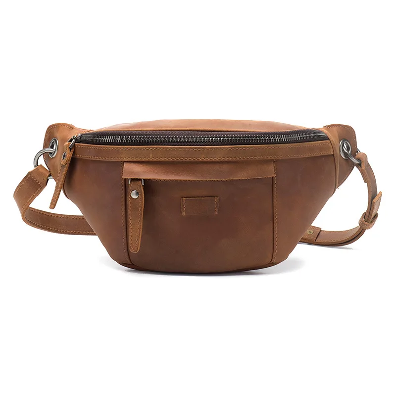 Multi Functional Genuine Leather Men's Waist Bag Outdoor Sports and Leisure Cowhide Crossbody Chest Bag Retro Men's Bag