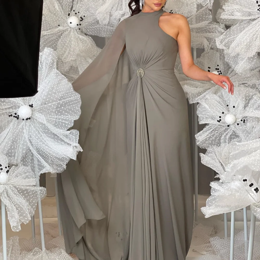

Serendipity Evening Dress Formal Occasion Floor-Length One-Shoulder Muslim Shiny Sequined Prom Gown With Lace Sleeve For Women