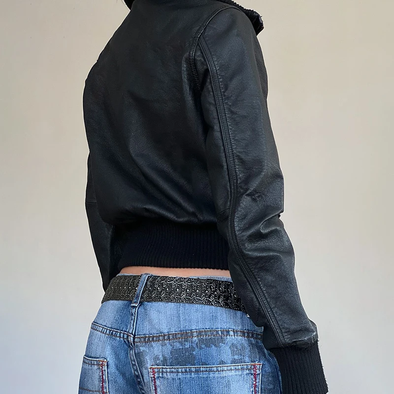 HEYounGIRL водолазка из искусственной кожи на молнии пальто в стиле панк High Street черная