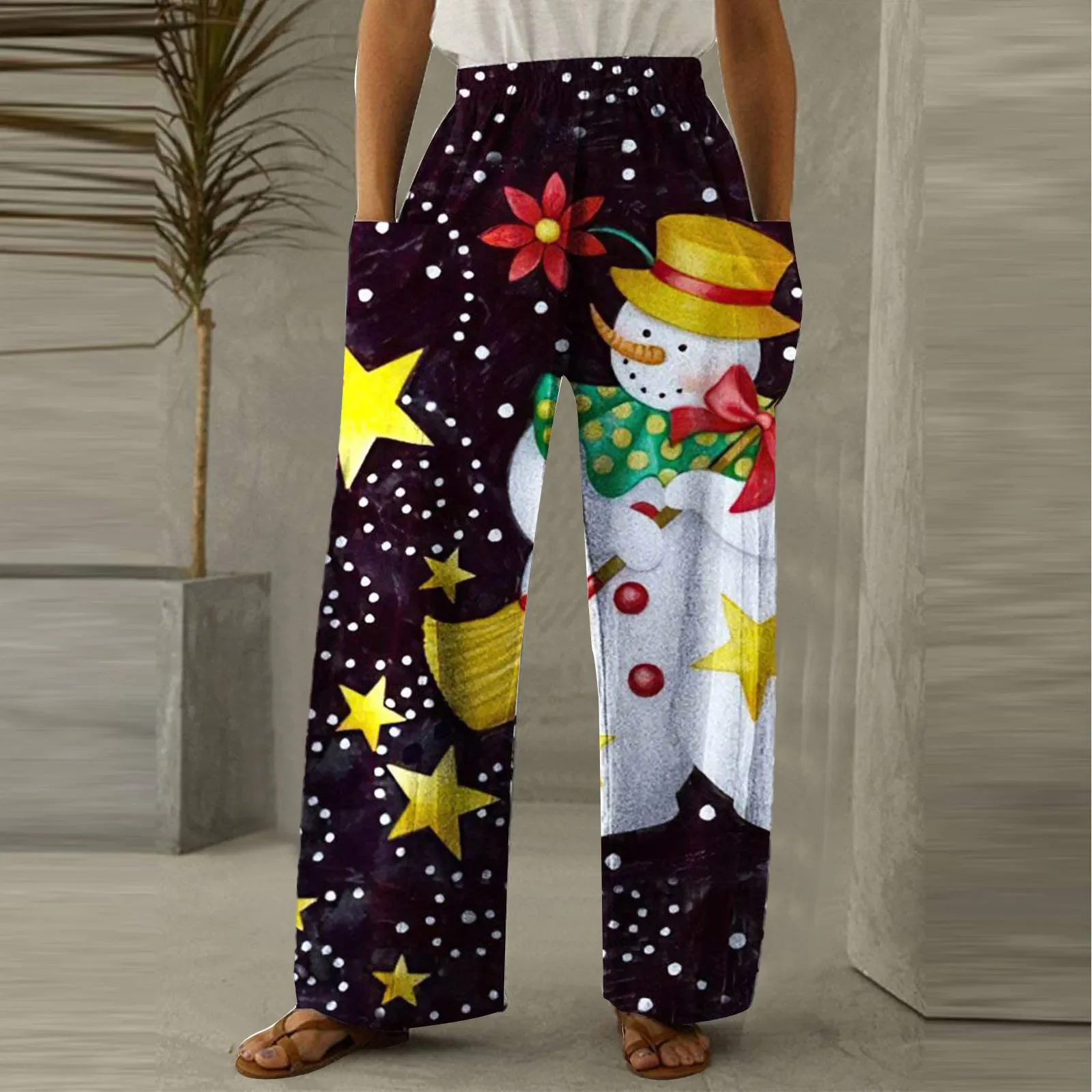 

Women Christmas Printed Leggings High Waist Elastic All-match Hip Lifting Long Boot Pants Winter Warm Leggings