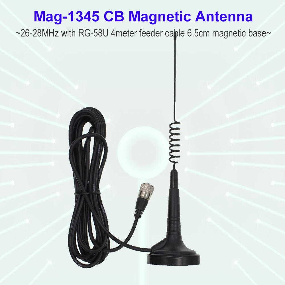 For CB-40MA/A-CB27 AR-925 MAG-1345 With 4 Meters Feeder Cable 27MHz High Gain PL259 Connector With 4M Cable Magnetic Antenna