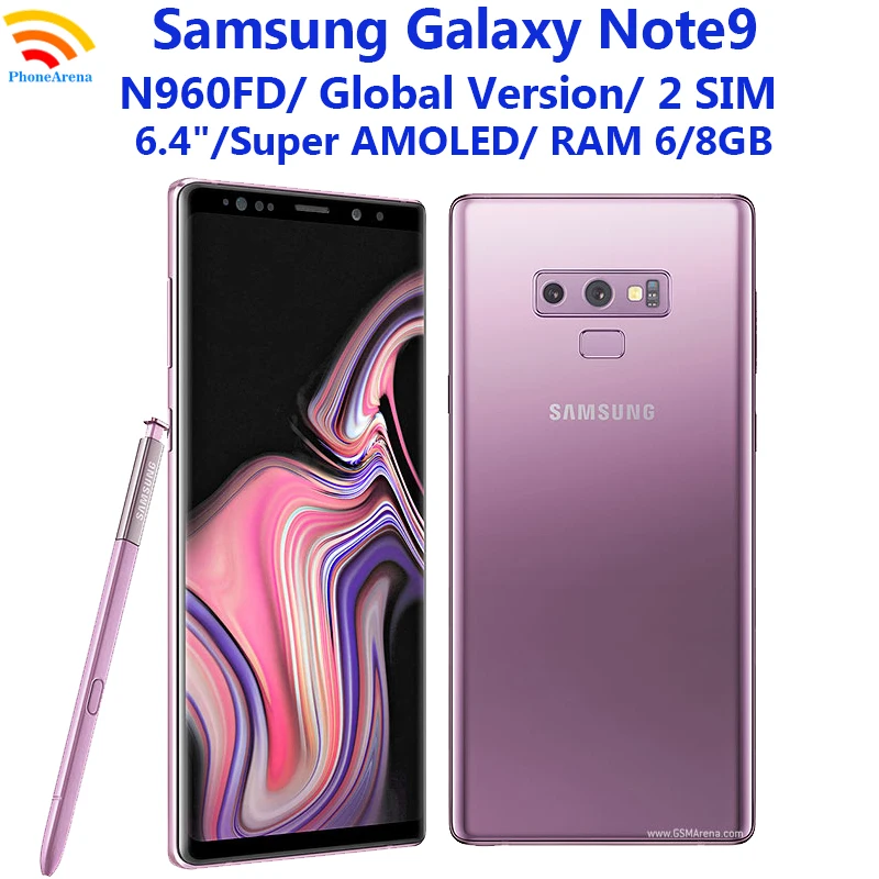 

Оригинальный сотовый телефон Samsung Galaxy Note9 Note 9 Duos N960FD, двойная Sim-карта, глобальная версия 6,4 дюйма, ОЗУ 6/8 Гб ПЗУ 128/512 ГБ, NFC 4G LTE