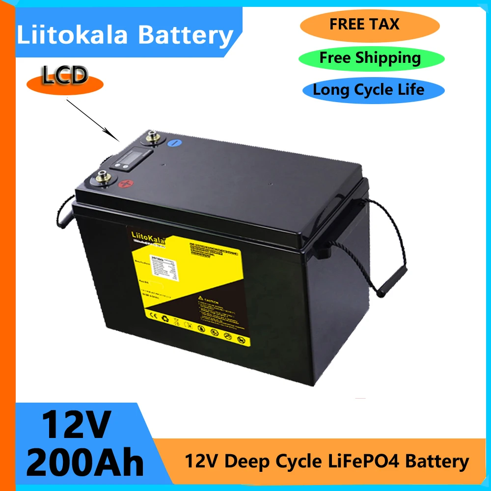 

12V 200Ah LiFePO4 Battery BMS Lithium Power Batteries 3000 Cycles For 12.8V RV Campers Golf Cart Off-Road Off-grid Solar Wind