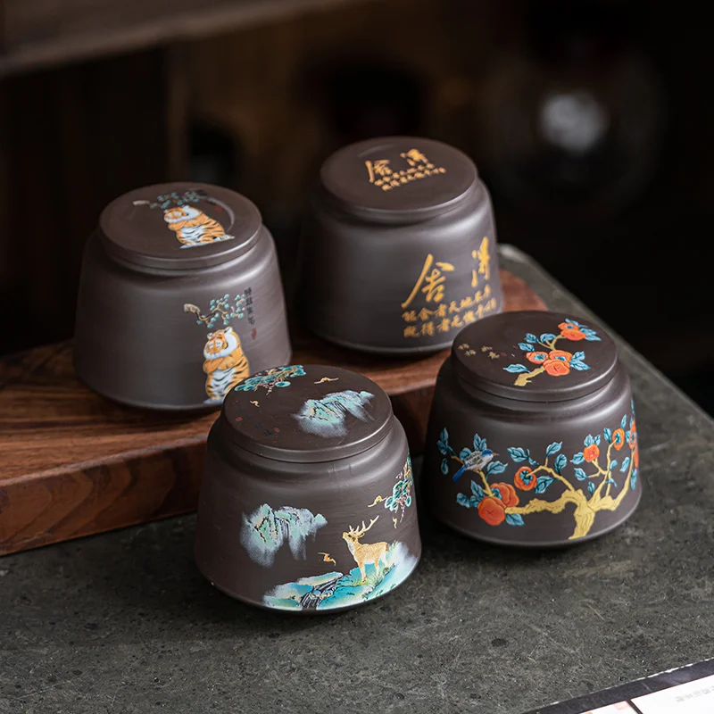 

Ornament Top Sealed Table Home Tea Can Jar Jar Moistureproof Decoration Handicraft Purple Storage Candy Storage Nut Clay Nordic