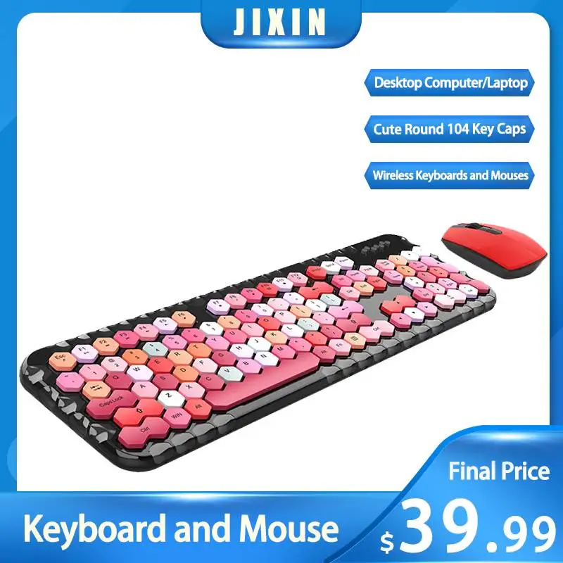 

Mofii 2.4GHz Wireless Keyboard Mouse Set Mute 104 keys Computer Gaming Keyboard and Mouse Combo Pink Multimedia Laptop Desktop
