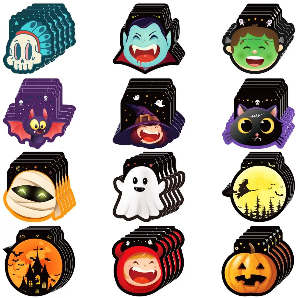 

Cat DIY Notebook Decoration Graffiti Sticker Halloween Notepad Set In 12 Designs Spooky Characters Note Pads Stickers Pumpkin