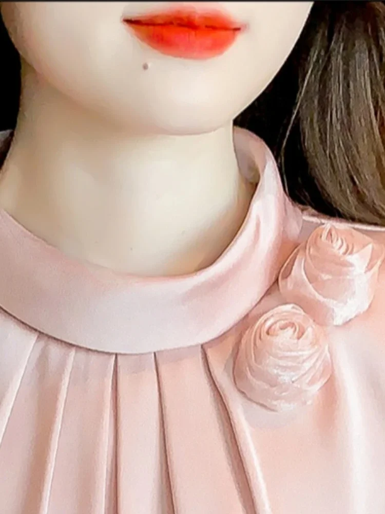 Элегантная атласная шифоновая рубашка осенняя Новинка 3D розовый топ с