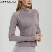 women sport jackets zipper yoga coat thumb hole long sleeve sportwear girls gym workout tops slim elastic running jacket female