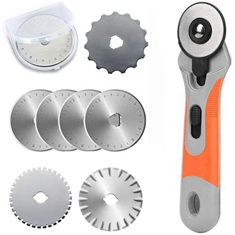 

HOT 45Mm Rotary Cutter 9Pcs, Precise Cutting Rotary Cutter With 8 Replacement Rotary Blades, Safety For Sewing Fabric