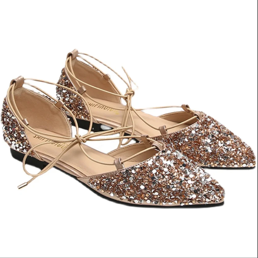 Koovan Women's Sandals Female 2022 Summer New Strap Fairy Shoes Retro Sequins Pointy Women's Shoe Leisure Sandals For Girls