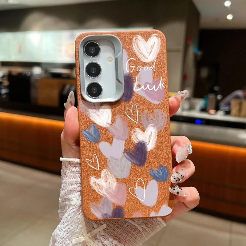 Чехол Candy Love Heart для Samsung Galaxy A55 A54 5G A35 A25 A15 A16 A52 A53 A14 A34 S20 S21 FE S22 S23 S24 Ultra Leather Texture