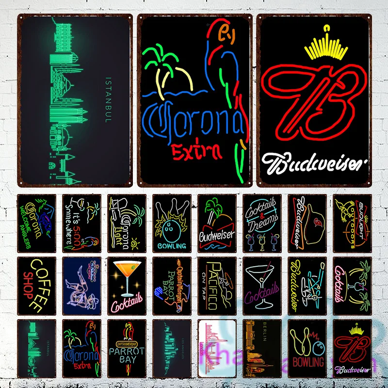 

Черный фон для бара кафе Красочные линии металлическая вывеска железная Оловянная пластина настенное искусство Подвеска для клуба бара па...