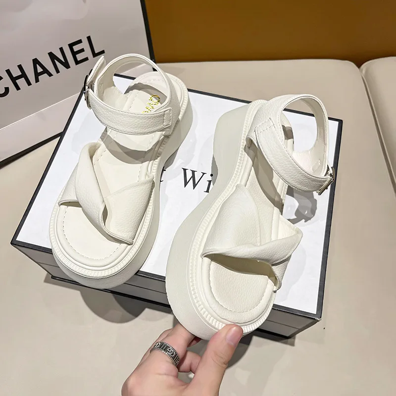 Black Platform Sandals Soft All-Match Med Clogs With Heel Female Shoe 2023 Summer Womens Wedges Espadrilles Gladiator Medium Thi