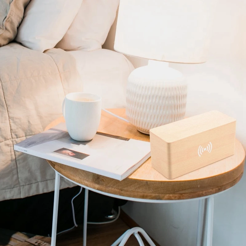 Деревянный Будильник с беспроводной зарядной подставкой Qi совместим Iphone Samsung