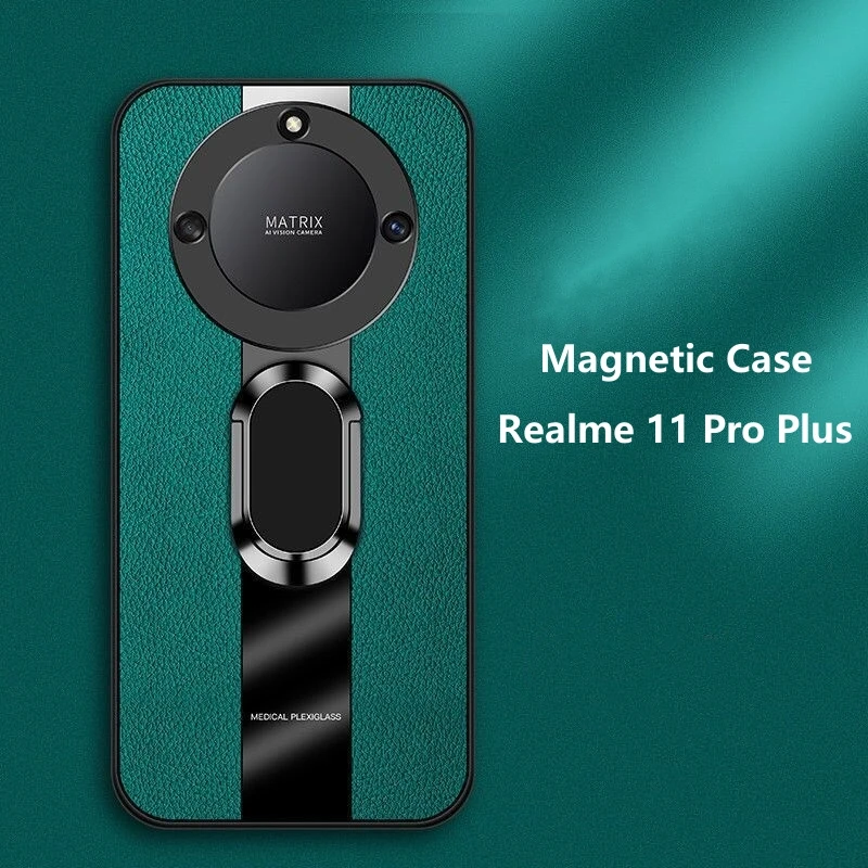 For Realme 11 Pro Plus Case Magnetic Ring Phone Cover For Realme 11 11Pro 5G Luxury PU Leather Capa Silicone Shockproof Bumper