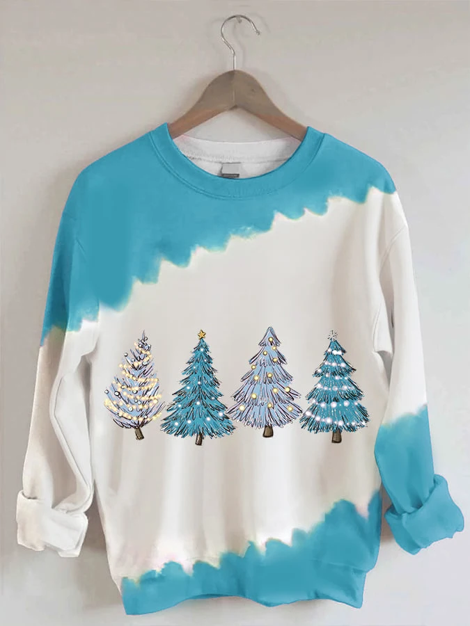 

Women's Pink Christmas Tree Print Sweatshirt