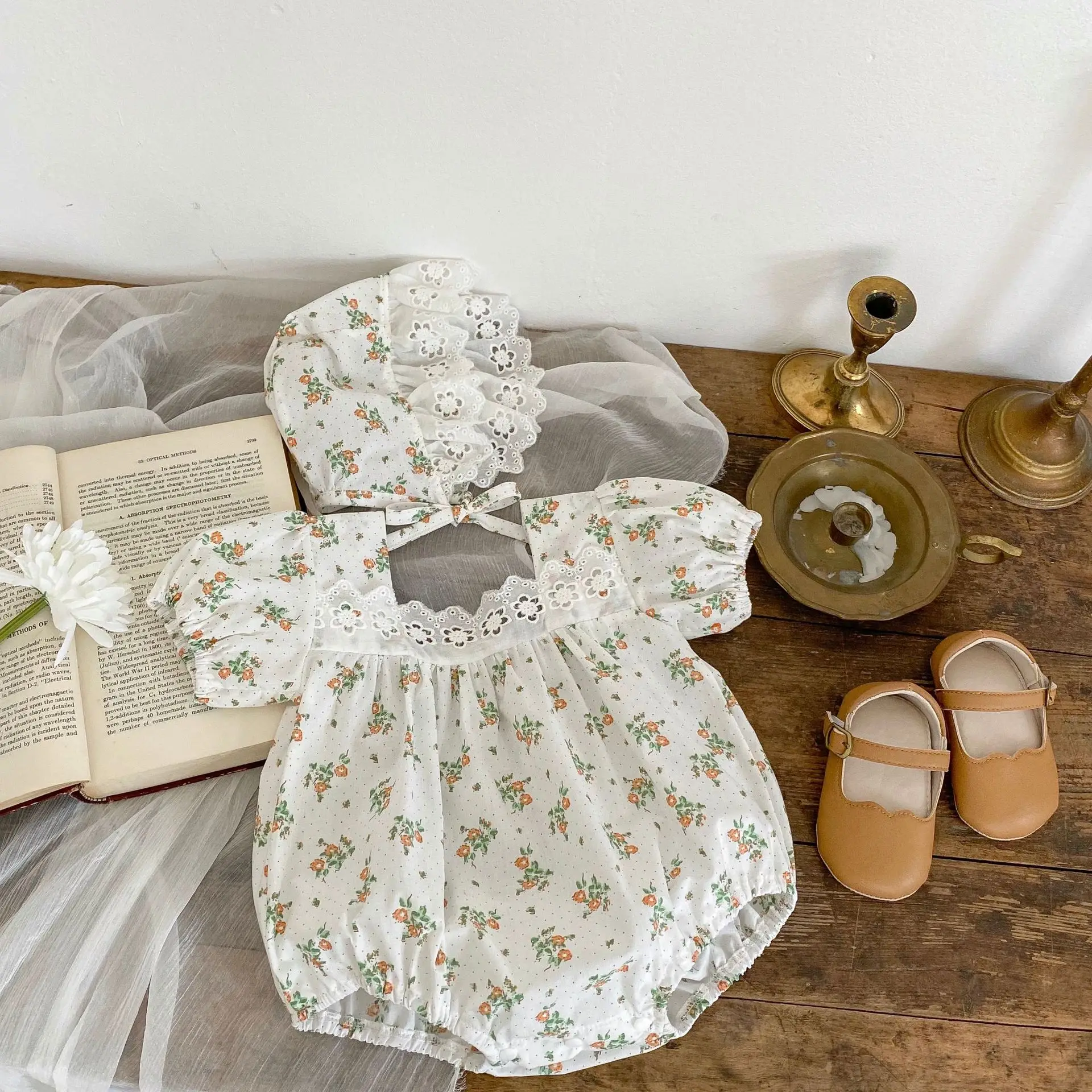 

New Baby Girls Summer Romper Floral Lace Embroidery Romper Dress Straps Short Sleeve Sweet Triangle-Bottom Jumpsuit