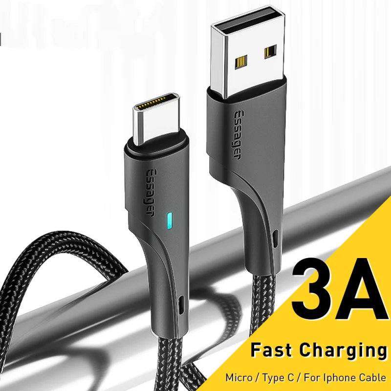 

3A Fast Charging Micro USB Type C Charger Cable For iPhone 13 12 11 Pro Max Huawei P30 Samsung Xiaomi Realme Redmi Oneplus